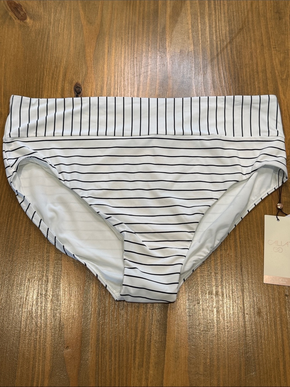 NWT CALIA by Carrie Underwood White and Black Striped midrise bikini 1X